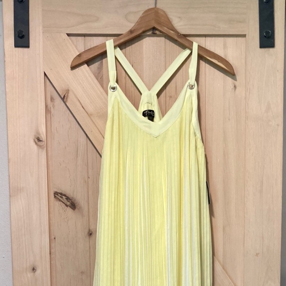 Thalia Sodi San Juan Lemon Yellow Pleated Maxi Dress Small NWT Lined - Picture 3 of 16